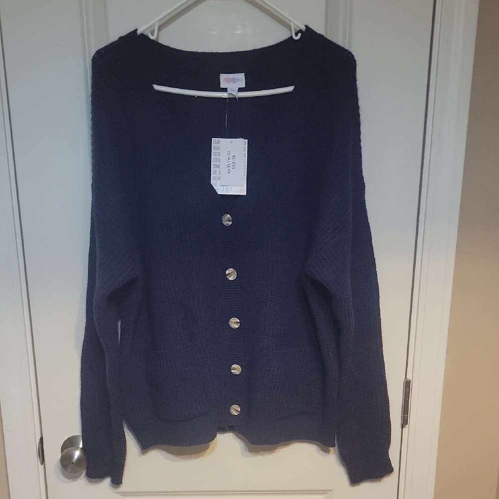LuLaRoe Blue Cardigan Sweater V-Neck Knit